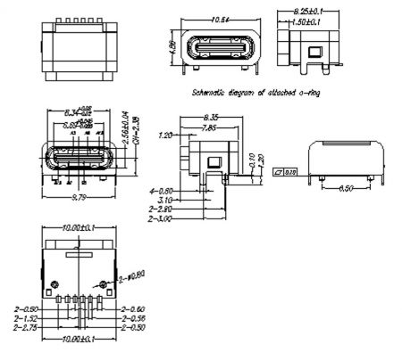 คอนเนคเตอร์ประเภท C TCWOBRFSM002R ขนาดผลิตภัณฑ์